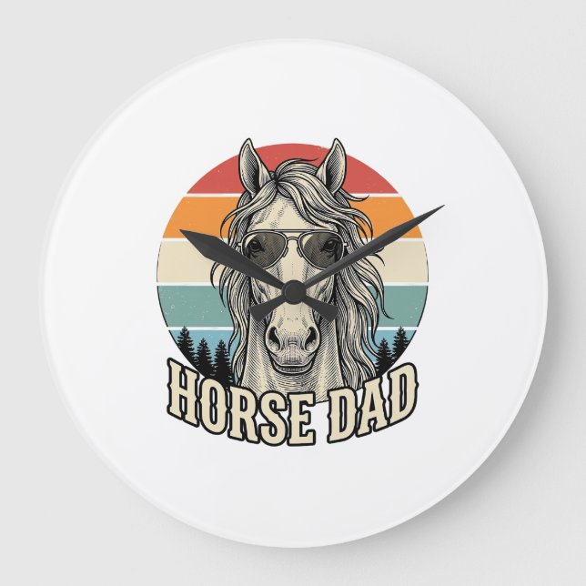 Grande Horloge Ronde Horse Dad Vintage Sunset Engraving Vector Design_1 (Recto)