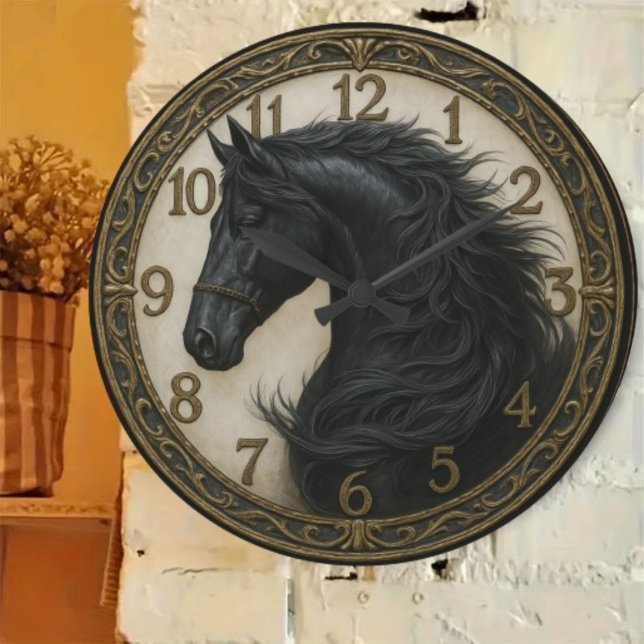 Grande Horloge Ronde Horse elegant rustic equestrian home farmhouse (Créateur téléchargé)