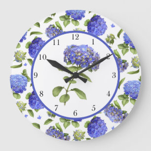 Grande Horloge Ronde Hortensias Bleus Partout