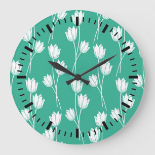 Grande Horloge Ronde Hot & Bright Green Floral Pattern