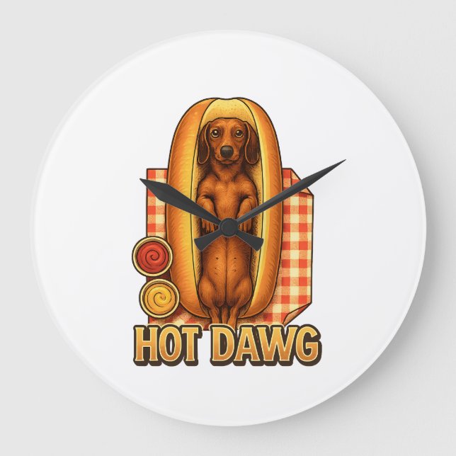 Grande Horloge Ronde Hot Dawg Funny Dachshund Hot Dog Parody Cute Dog  (Recto)