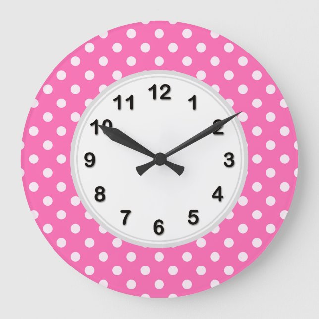 Grande Horloge Ronde Hot Pink #2 et White Polka Dots (Recto)