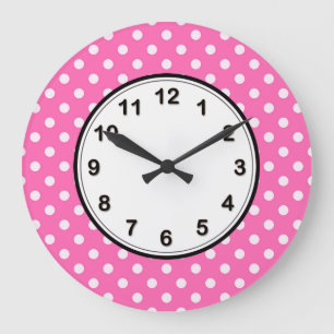 Grande Horloge Ronde Hot Pink #2 et White Polka Dots