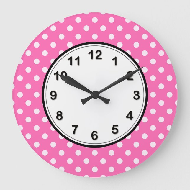 Grande Horloge Ronde Hot Pink #2 et White Polka Dots (Recto)