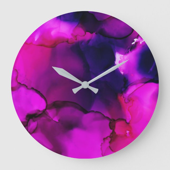 Grande Horloge Ronde Hot Pink and Purple Modern Abstract (Recto)