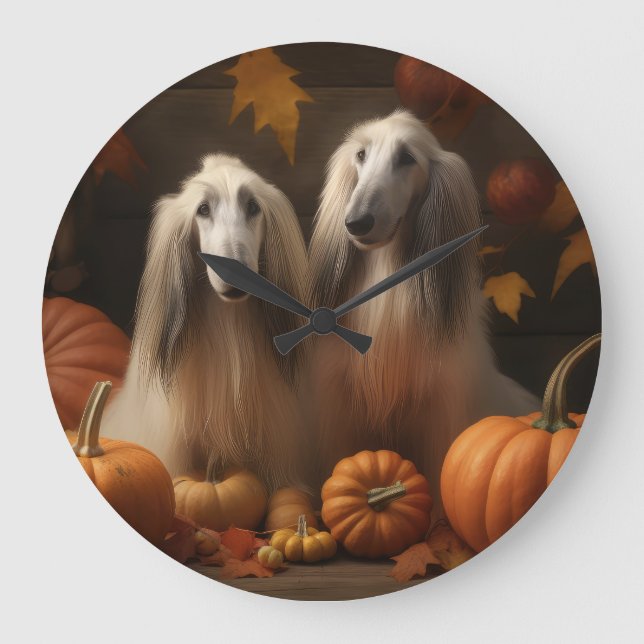 Grande Horloge Ronde hound afghan Chiot Automne Citrouille de plaisir (Recto)