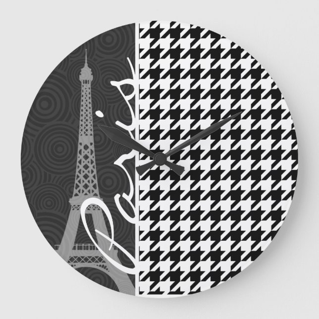Grande Horloge Ronde Houndstooth noir et blanc ; Paris (Recto)