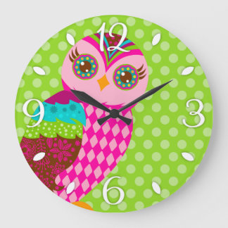Grande Horloge Ronde How Now Pink Owl Wall Clock
