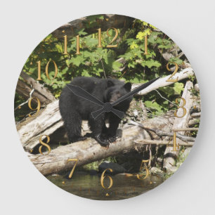 Grande Horloge Ronde Hunting Wild Black Bear Wildlife photo Wall Clock