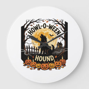 Grande Horloge Ronde Hurlement de chien de lune d'Halloween (2)
