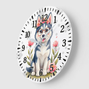Grande Horloge Ronde Husky d'Alaska
