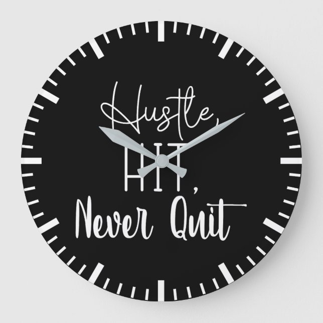 Grande Horloge Ronde Hustle, Hit, Never Quit - Gym, Succès Motivation (Recto)