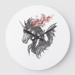 Grande Horloge Ronde Hybride de licorne et de dragon de feu (1)