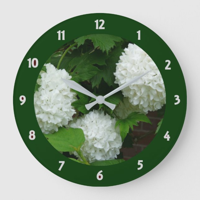 Grande Horloge Ronde Hydrangée blanche Annabelle Flower Plante Floral (Recto)