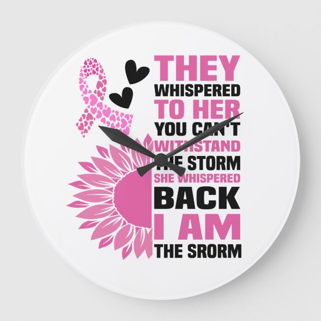 Grande Horloge Ronde "I Am the Storm" Inspirational Pink Citation Desig (Recto)