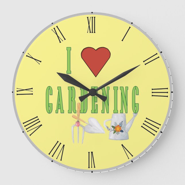 Grande Horloge Ronde I Love Gardening Texte illustré (Recto)