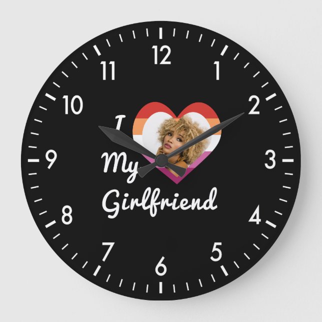 Grande Horloge Ronde I Love My Girlfriend Lesbian Pride Custom Photo (Recto)