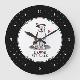 Grande Horloge Ronde I Love Pit Bulls (lt brindle white 3)