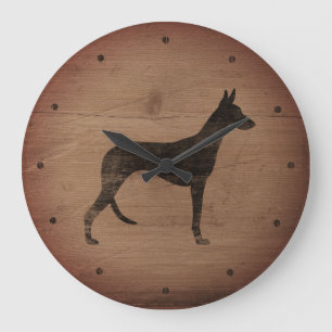 Grande Horloge Ronde Ibizan Hound Silhouette Style Rustique