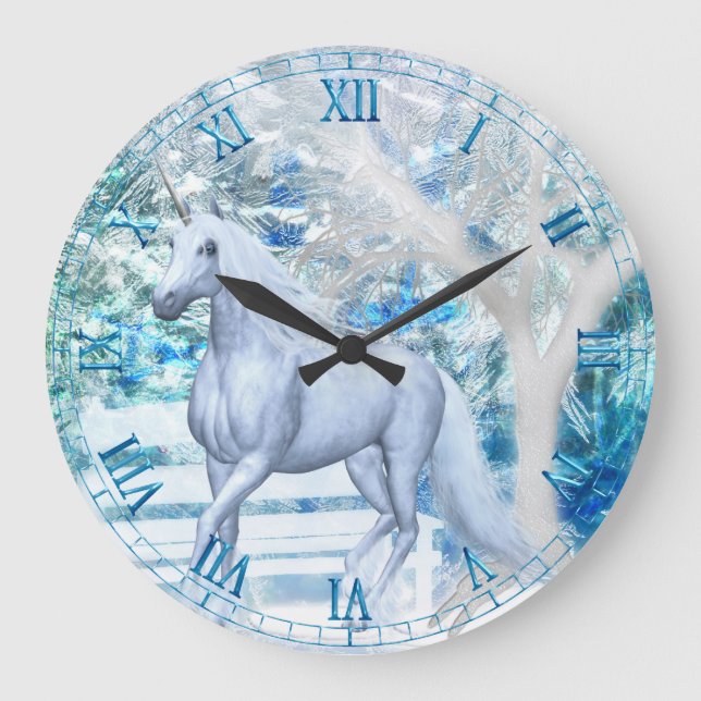 Grande Horloge Ronde Ice Unicorn Wall Clock (Recto)
