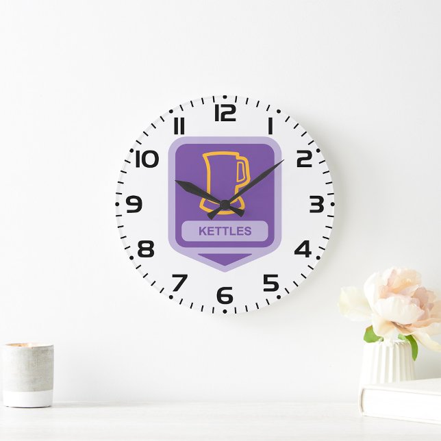 Grande Horloge Ronde Icône de bouilloires violettes et jaunes modernes (Créateur téléchargé)