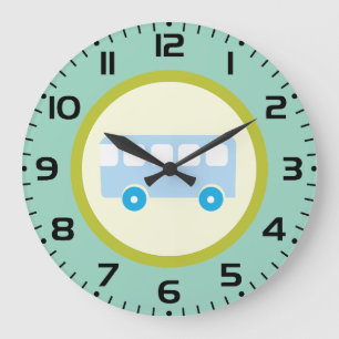 Grande Horloge Ronde Icône de bus scolaire bleu pastel mignon