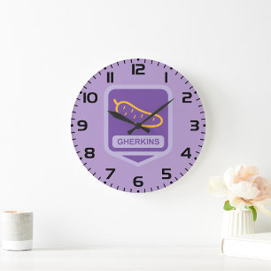 Grande Horloge Ronde Icône de cornichon amusant violet et jaune