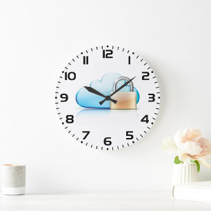 Grande Horloge Ronde Icône de stockage cloud sécurisé avec cadenas