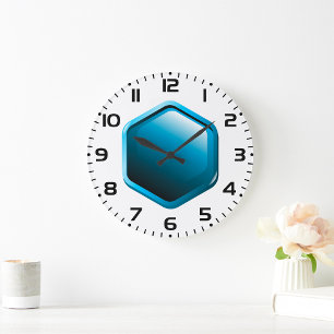 Grande Horloge Ronde Icône hexagonale bleue brillante Géométrique moder