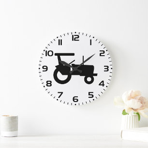 Grande Horloge Ronde Icône vintage Tracteur Silhouette Farm Equipment