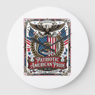 Grande Horloge Ronde Icônes et symboles de liberté du bouclier de liber