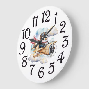 Grande Horloge Ronde Idée cadeau pour une baby shower : Vintage Airplan