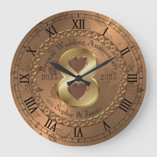 Grande Horloge Ronde Idée de cadeau personnalisé pour le 8ème anniversa