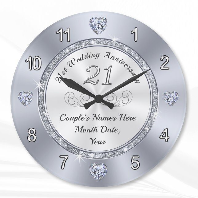 Grande Horloge Ronde Idées de cadeaux magnifiques pour un 21e anniversa (21st anniversary gift for wife or husband. 21st birthday clock Personalized 21st anniversary gifts.)