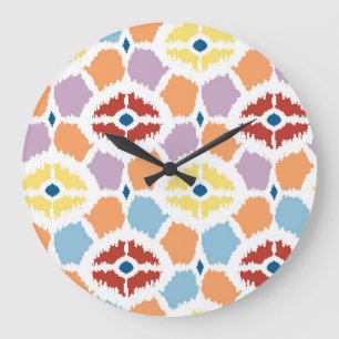 Grande Horloge Ronde Ikat coloré de diamants géométrique