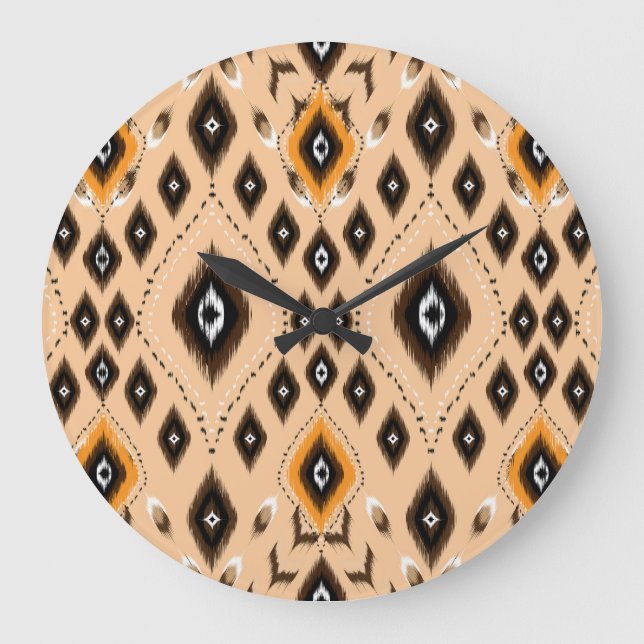 Grande Horloge Ronde Ikat Ethnic Geometry Folklore Motif (Recto)