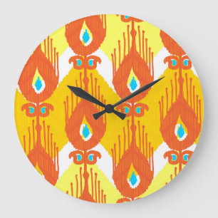 Grande Horloge Ronde Ikat Fabric Motif : Ethnic Vintage Design.