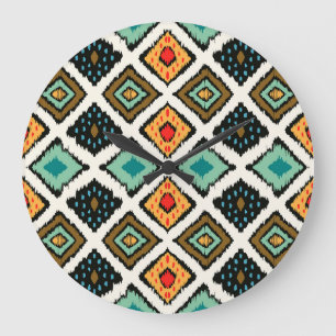 Grande Horloge Ronde Ikat géométrique, folklore texture tribale.