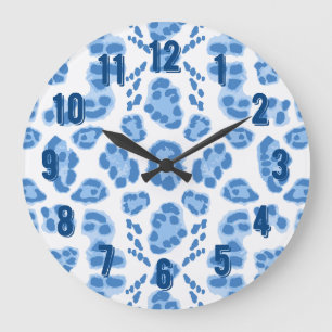Grande Horloge Ronde Ikat léopard en porcelaine bleue