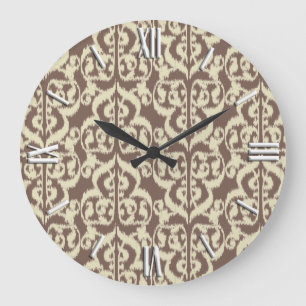 Grande Horloge Ronde Ikat Moorish Damassé - beige et taupe