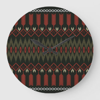Grande Horloge Ronde Ikat Motif : Ornement ethnique géométrique