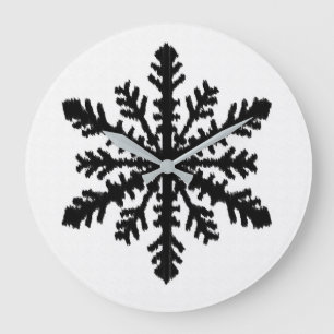 Grande Horloge Ronde Ikat Snowflake - Blanc et noir