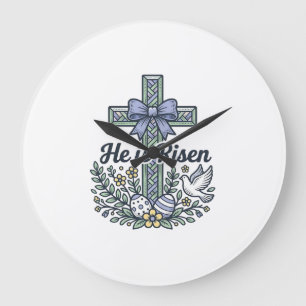 Grande Horloge Ronde Il Est Ressuscité Croix De Pâques Vintage Vecteur