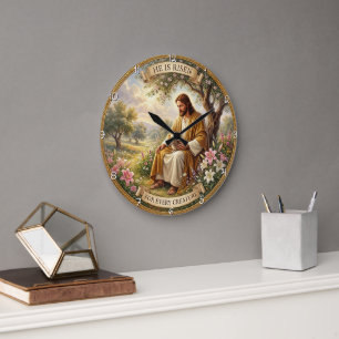 Grande Horloge Ronde Il Est Ressuscité Pâques Grâce