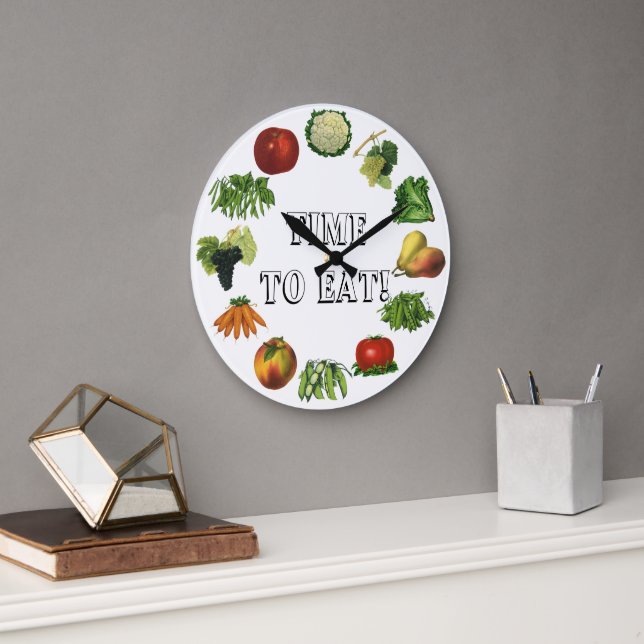 Grande Horloge Ronde Il est temps de manger vos fruits et légumes ! (Bureau)