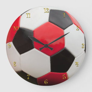 Grande Horloge Ronde Il est temps pour le football, rouge noir & blanc