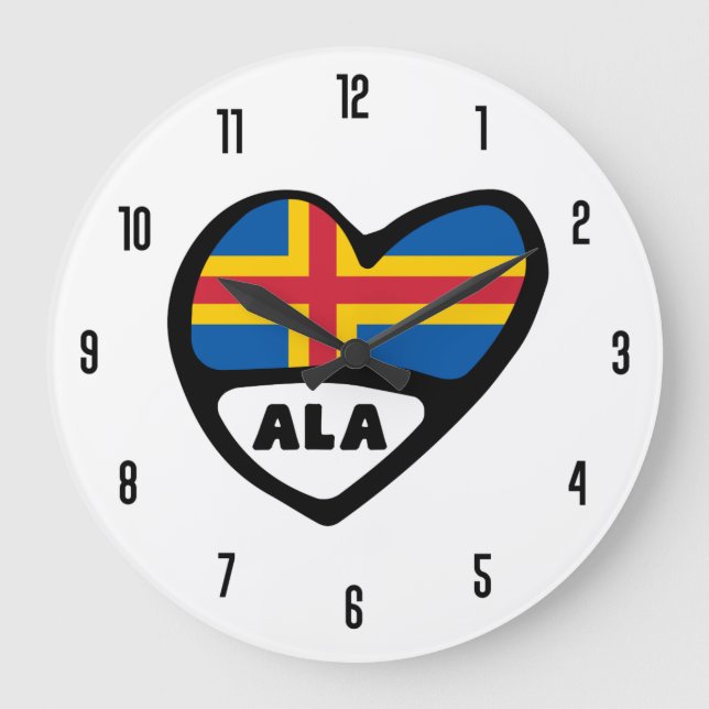 Grande Horloge Ronde Îles Åland Code du pays ALA Drapeau Coeur (Recto)
