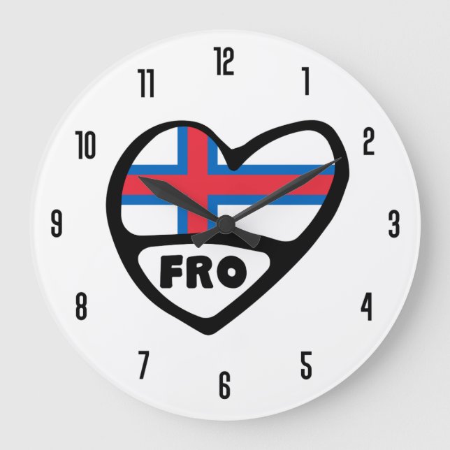 Grande Horloge Ronde Îles Féroé Code de pays FRO Coeur du drapeau (Recto)