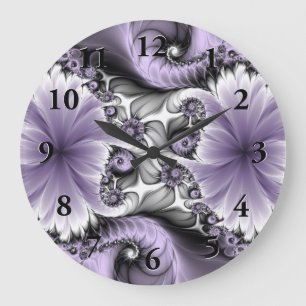 Grande Horloge Ronde Illusion de lilas Art floral abstrait fractal Fant