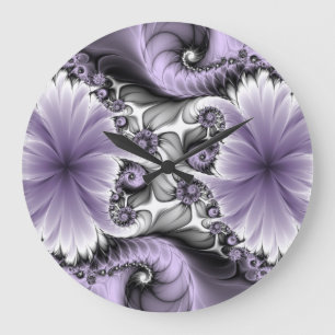 Grande Horloge Ronde Illusion Lilac Abstrait Floral Fractal Art Imagina